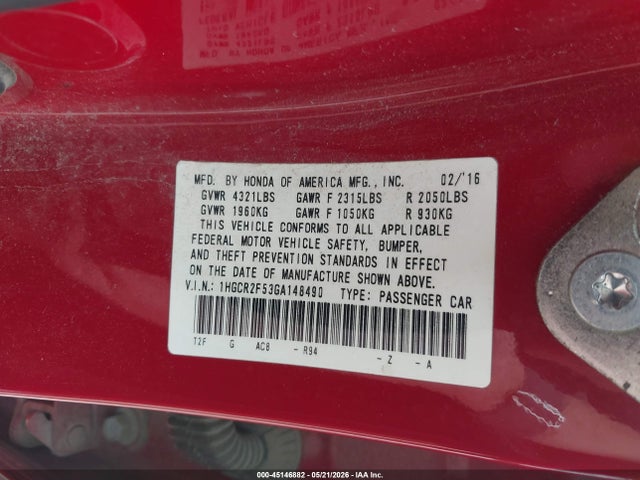 1HGCR2F53GA148490 Honda Accord Sport