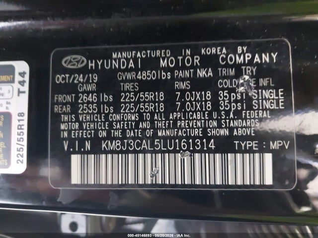 Продаж на аукціоні авто 2020 Hyundai Tucson Ultimate, vin: KM8J3CAL5LU161314, номер лоту: 45146893