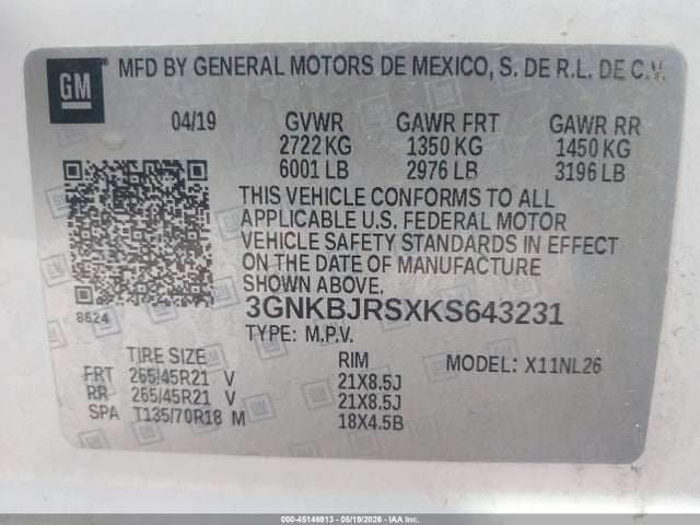 Продаж на аукціоні авто 2019 Chevrolet Blazer Rs, vin: 3GNKBJRSXKS643231, номер лоту: 45146913