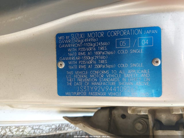 Продажа на аукционе авто 2004 Suzuki Xl-7 Ex/lx, vin: JS3TY92V944109267, номер лота: 45146928