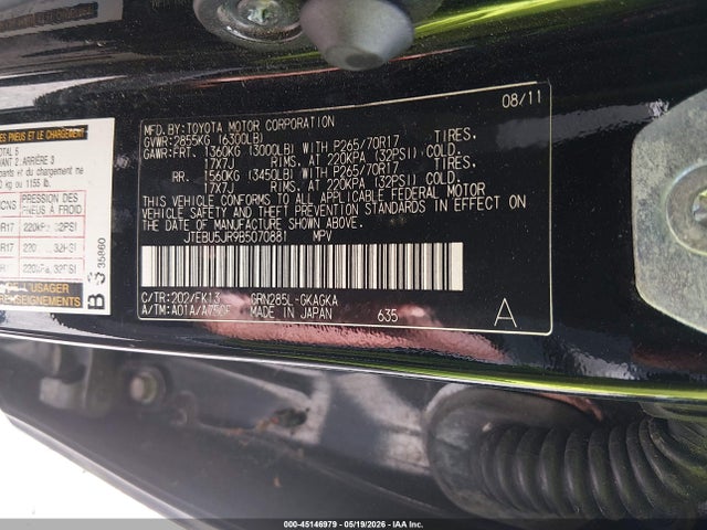 Aukcja sprzedaży 2011 Toyota 4runner Sr5 V6, vin: JTEBU5JR9B5070881, numer aukcji: 45146979