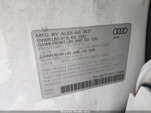 WA1BUCF37M1116466 Audi Q3 Premium Plus 40 Tfsi Quattro Tiptronic