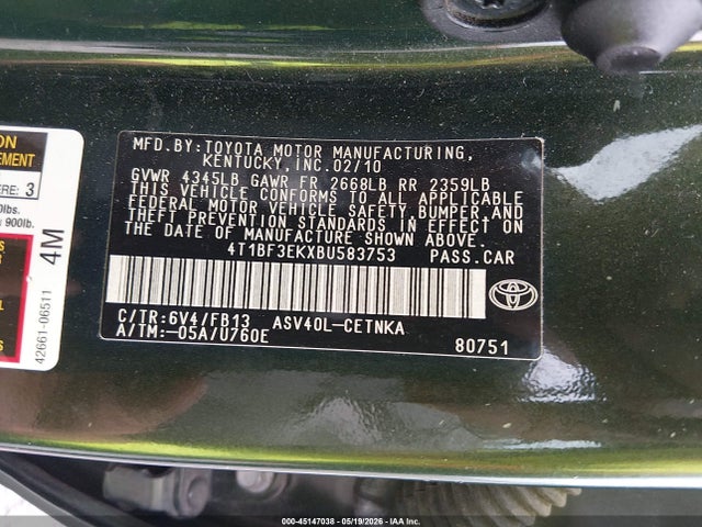 Aukcja sprzedaży 2011 Toyota Camry Le, vin: 4T1BF3EKXBU583753, numer aukcji: 45147038