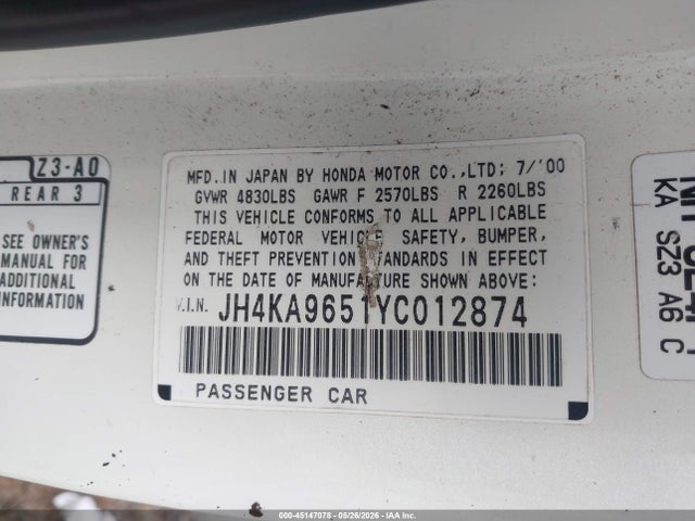 Aukcja sprzedaży 2000 Acura Rl 3.5, vin: JH4KA9651YC012874, numer aukcji: 45147078