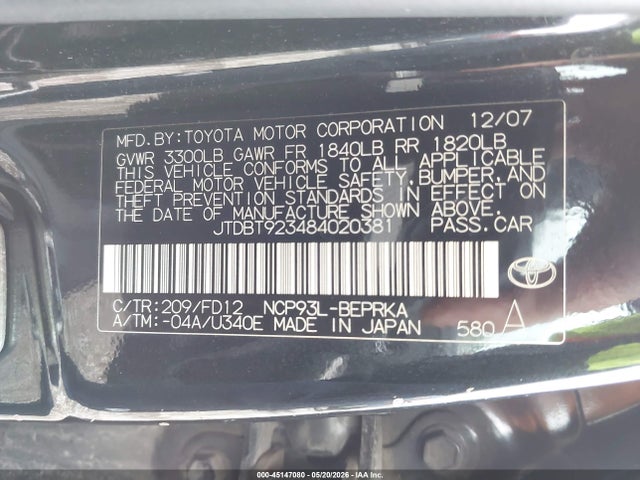 Продажа на аукционе авто 2008 Toyota Yaris, vin: JTDBT923484020381, номер лота: 45147080