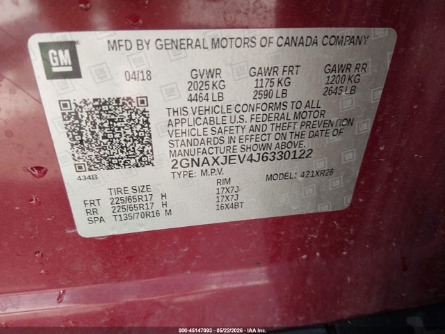 Chevrolet EQUINOX LT 2018 2GNAXJEV4J6330122 Image 9
