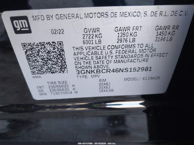 3GNKBCR46NS152981 Chevrolet Blazer Fwd 2lt