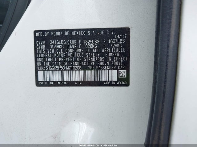 3HGGK5H50HM710208 Honda FIT LX