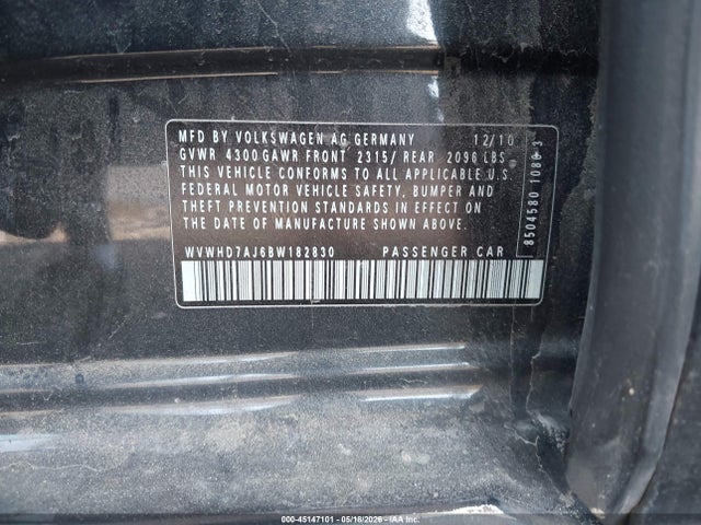 Auction sale of the 2011 Volkswagen Gti 4-door, vin: WVWHD7AJ6BW182830, lot number: 45147101