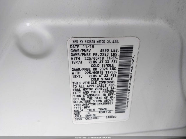 JN8AT2MT8KW256922 Nissan ROGUE SV
