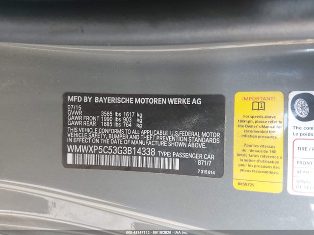 Продажа на аукционе авто 2016 Mini Hardtop Cooper, vin: WMWXP5C53G3B14338, номер лота: 45147113