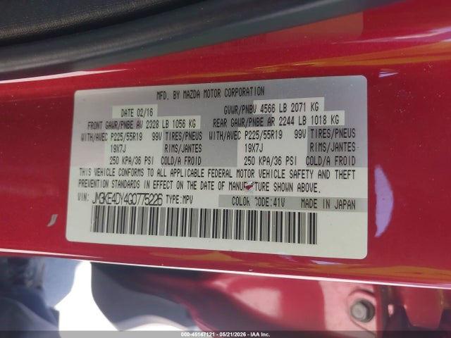 Продажа на аукционе авто 2016 Mazda Cx-5 Grand Touring, vin: JM3KE4DY4G0775226, номер лота: 45147121