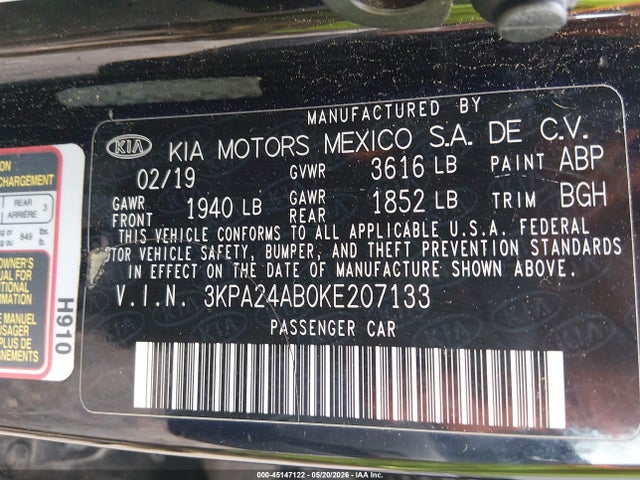 Продажа на аукционе авто 2019 Kia Rio S, vin: 3KPA24AB0KE207133, номер лота: 45147122