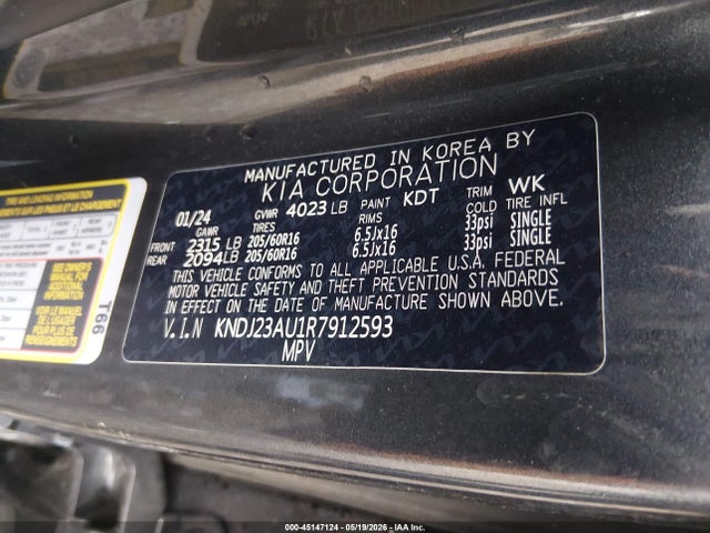 2024 Kia Soul Lx მანქანა იყიდება აუქციონზე, vin: KNDJ23AU1R7912593, აუქციონის ნომერი: 45147124