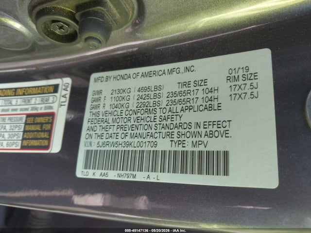 Honda CR-V LX 2019 5J6RW5H39KL001709 Image 9