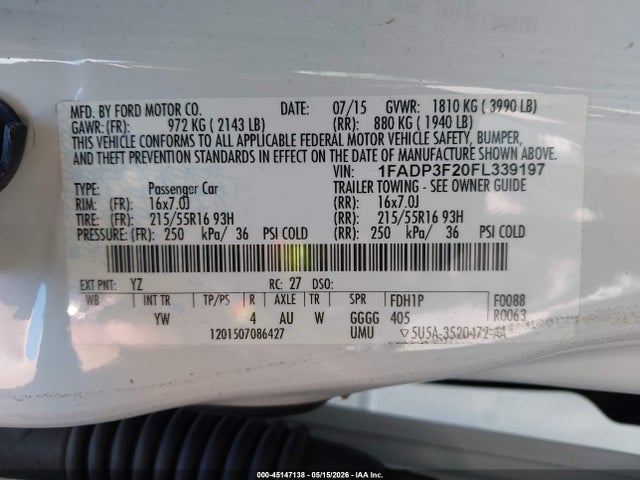 Продаж на аукціоні авто 2015 Ford Focus Se, vin: 1FADP3F20FL339197, номер лоту: 45147138