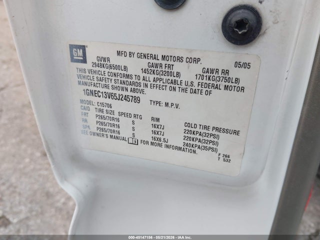 Продаж на аукціоні авто 2005 Chevrolet Tahoe Ls, vin: 1GNEC13V65J245789, номер лоту: 45147156