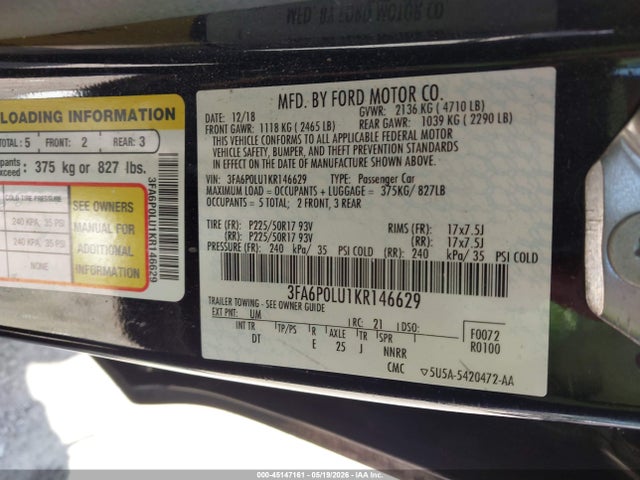 Ford Fusion Hybrid Se 2019 3FA6P0LU1KR146629 Image 9