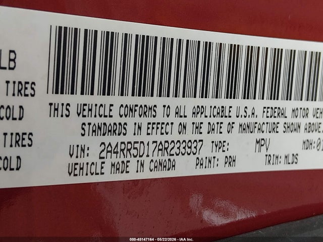 45147164 :رقم المزاد ، 2A4RR5D17AR233937 vin ، 2010 Chrysler Town & Country Touring مزاد بيع
