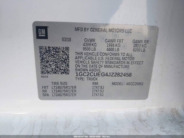 45147195 :رقم المزاد ، 1GC2CUEG4JZ282458 vin ، 2018 Chevrolet Silverado 2500hd Wt مزاد بيع