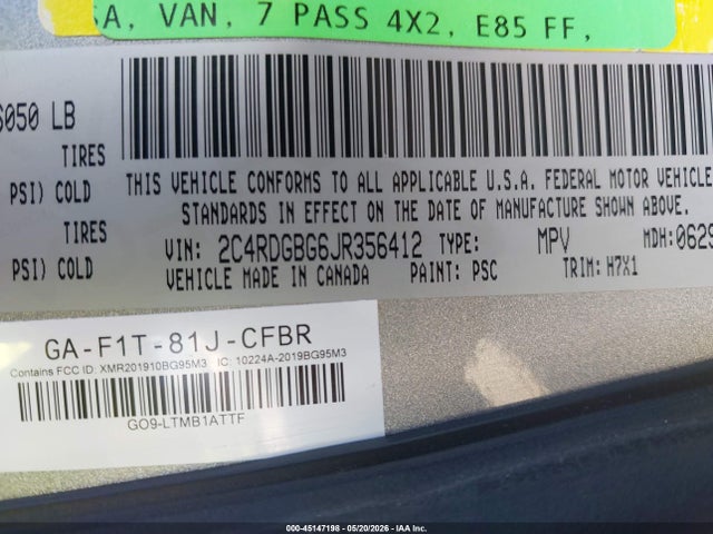 Продаж на аукціоні авто 2018 Dodge Grand Caravan Se, vin: 2C4RDGBG6JR356412, номер лоту: 45147198