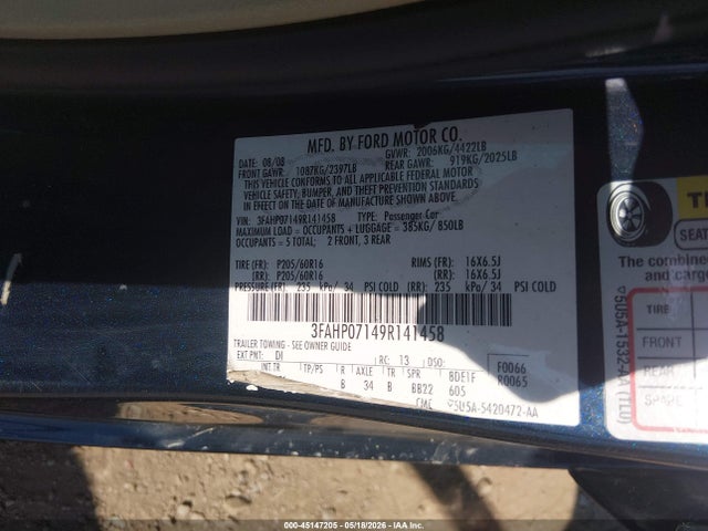 Aukcja sprzedaży 2009 Ford Fusion Se, vin: 3FAHP07149R141458, numer aukcji: 45147205