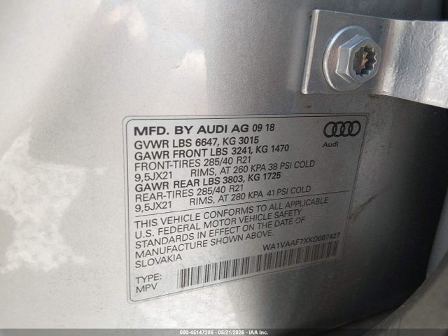Продажа на аукционе авто 2019 Audi Q7 55 Premium, vin: WA1VAAF7XKD007427, номер лота: 45147206