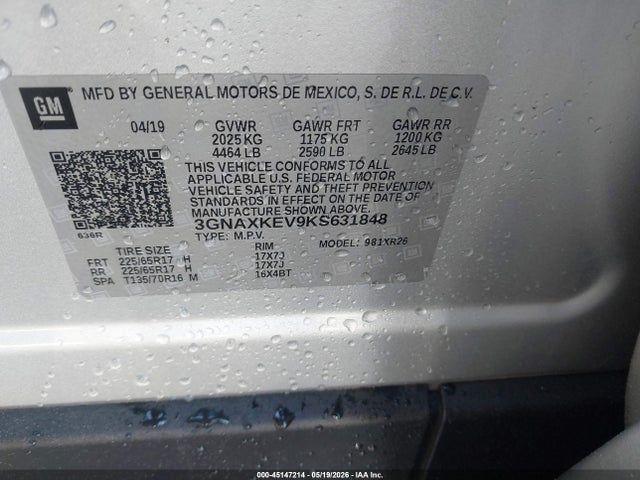 3GNAXKEV9KS631848 Chevrolet EQUINOX LT