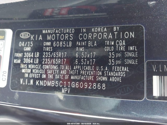 KNDMB5C11G6092868 KIA SEDONA LX