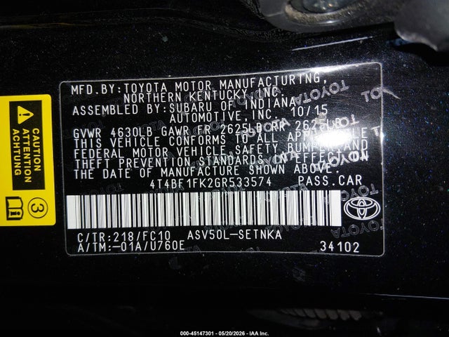 Toyota CAMRY LE 2016 4T4BF1FK2GR533574 Image 9