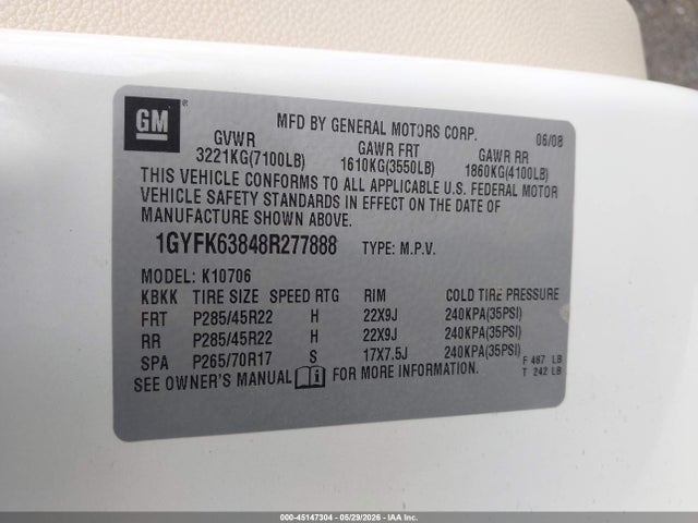 Продаж на аукціоні авто 2008 Cadillac Escalade Standard, vin: 1GYFK63848R277888, номер лоту: 45147304