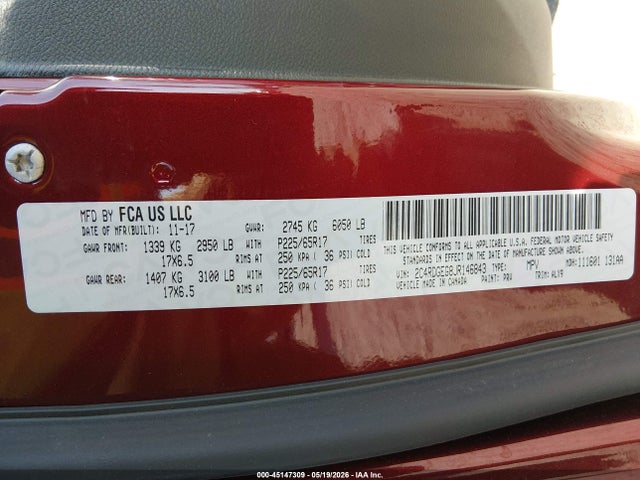Продажа на аукционе авто 2018 Dodge Grand Caravan Gt, vin: 2C4RDGEG8JR146843, номер лота: 45147309