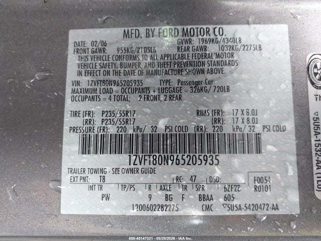 Aukcja sprzedaży 2006 Ford Mustang V6, vin: 1ZVFT80N965205935, numer aukcji: 45147321