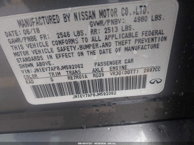 Aukcja sprzedaży 2018 Infiniti Q50 3.0t Luxe, vin: JN1EV7AP8JM592062, numer aukcji: 45147337