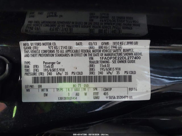Продаж на аукціоні авто 2013 Ford Focus S, vin: 1FADP3E22DL277400, номер лоту: 45147396