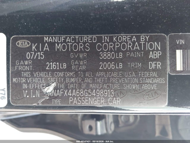 Aukcja sprzedaży 2016 Kia Forte Lx, vin: KNAFX4A68G5498913, numer aukcji: 45147421