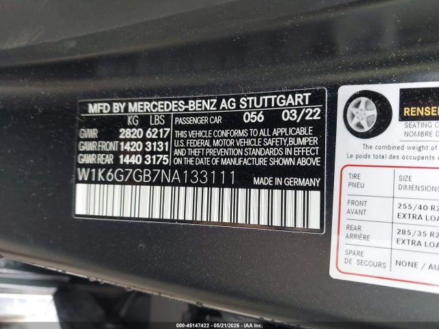 W1K6G7GB7NA133111 Mercedes-Benz S 580 4matic