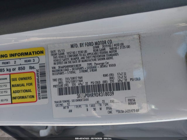 Aukcja sprzedaży 2013 Ford Fusion Se, vin: 3FA6P0HR9DR318039, numer aukcji: 45147433