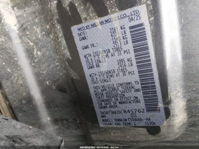 5N1BT3BB3SC845762 Nissan Rogue Sv Intelligent Awd
