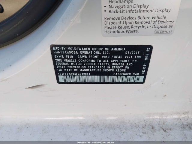 1VWBT7A34FC062054 Volkswagen Passat 1.8t Se