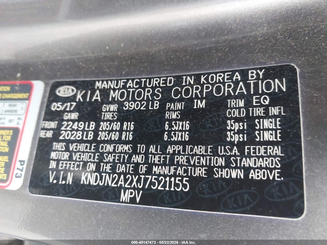 Aukcja sprzedaży 2018 Kia Soul, vin: KNDJN2A2XJ7521155, numer aukcji: 45147473