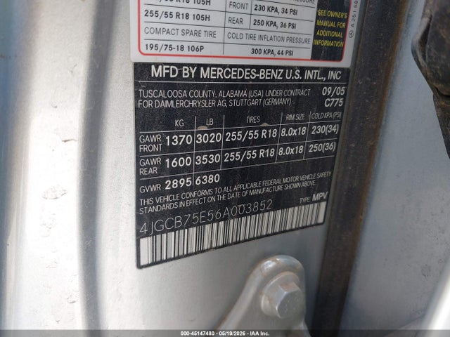 Продаж на аукціоні авто 2006 Mercedes-benz R 500 4matic, vin: 4JGCB75E56A003852, номер лоту: 45147480