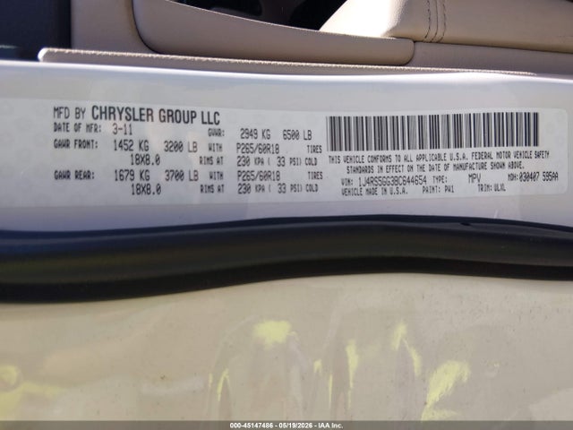 45147486 :رقم المزاد ، 1J4RS5GG3BC644654 vin ، 2011 Jeep Grand Cherokee Limited مزاد بيع