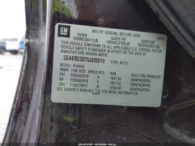 Aukcja sprzedaży 2009 Buick Enclave Cxl, vin: 5GAER23D79J205619, numer aukcji: 45147497