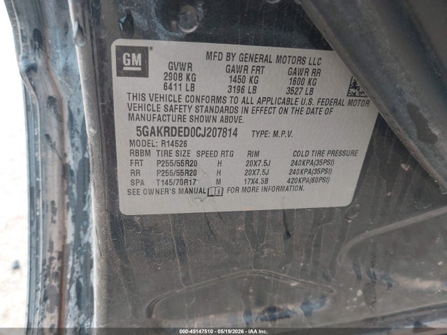 Продаж на аукціоні авто 2012 Buick Enclave Premium, vin: 5GAKRDED0CJ207814, номер лоту: 45147510
