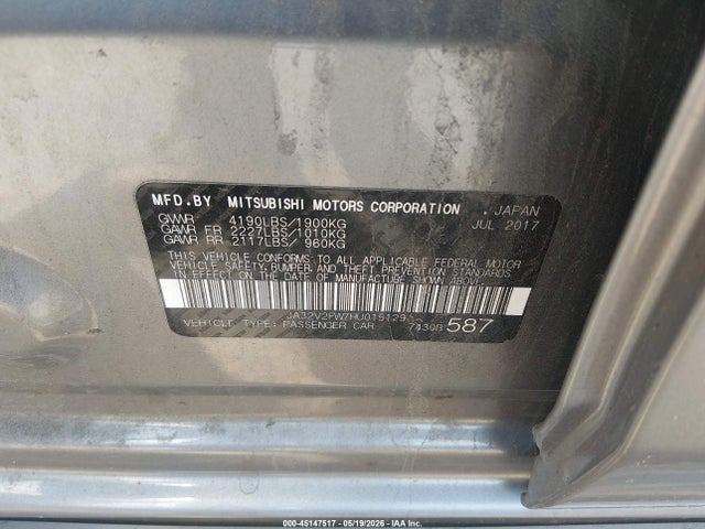 45147517 :رقم المزاد ، JA32V2FW7HU015129 vin ، 2017 Mitsubishi Lancer Se مزاد بيع