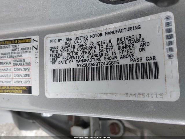 2007 Pontiac Vibe მანქანა იყიდება აუქციონზე, vin: 5Y2SL65897Z436806, აუქციონის ნომერი: 45147527