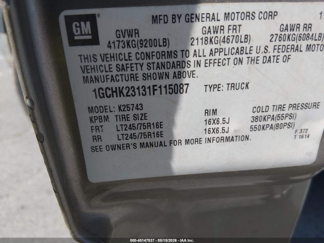 2001 Chevrolet Silverado 2500hd Lt მანქანა იყიდება აუქციონზე, vin: 1GCHK23131F115087, აუქციონის ნომერი: 45147537