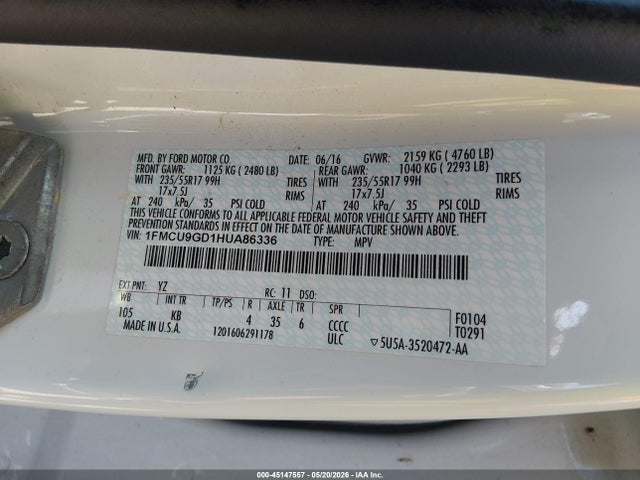 1FMCU9GD1HUA86336 Ford ESCAPE SE
