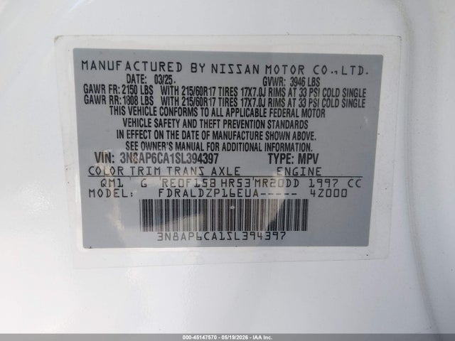 3N8AP6CA1SL394397 Nissan Kicks Sv Fwd